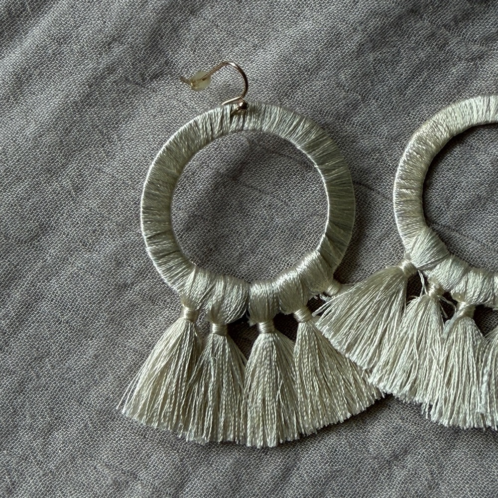 American Eagle Outfitters Cream Tassel Earrings
